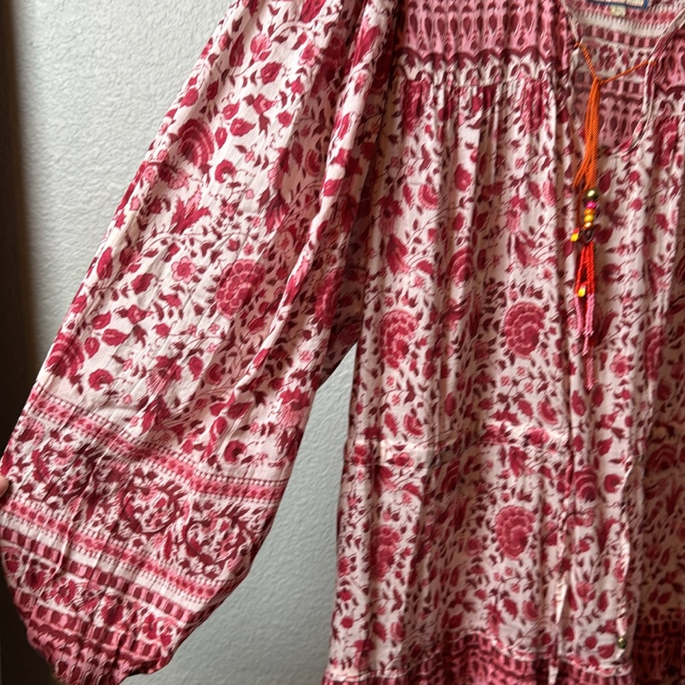 Bell By Alicia Bell Ari Paisley Floral Peasant Tiered Mini Dress in Red Floral - Picture 6 of 9